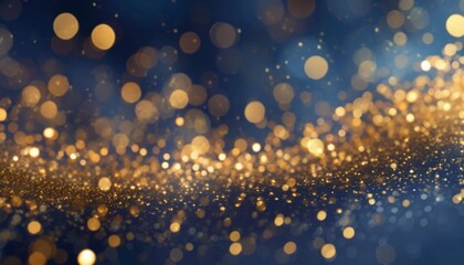 abstract background with dark blue and gold particle christmas golden light shine particles bokeh on navy blue background gold foil texture holiday - obrazy, fototapety, plakaty
