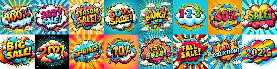 Fotobehang Sale stickers pop art style. AI generated illustration © vector_master