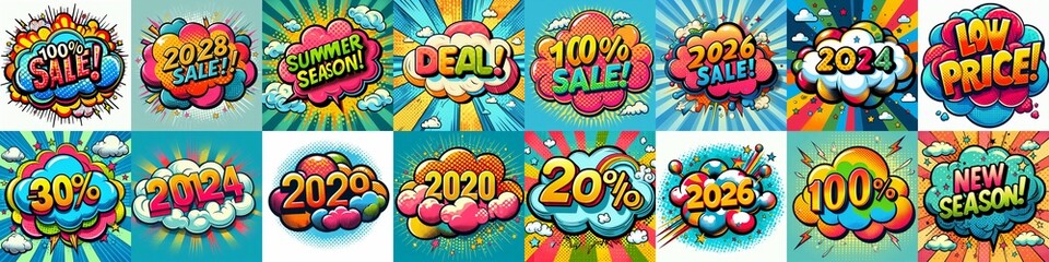 Sale stickers pop art style. AI generated illustration