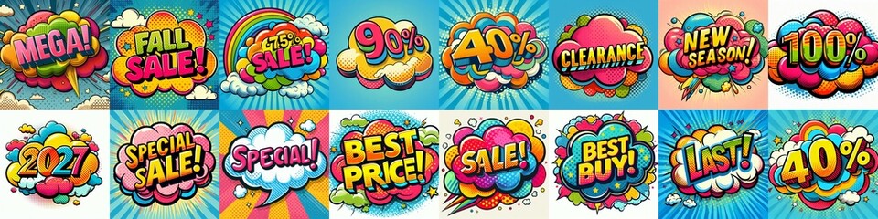 Sale stickers pop art style. AI generated illustration