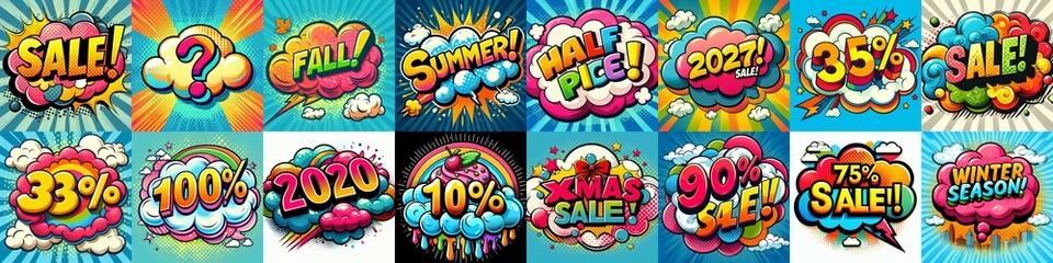 Sale stickers pop art style. AI generated illustration