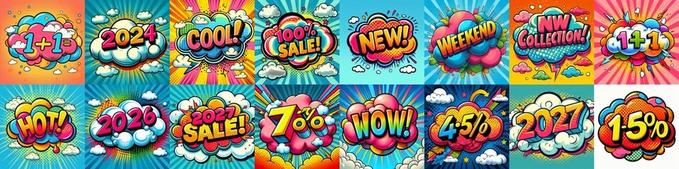 Sale stickers pop art style. AI generated illustration