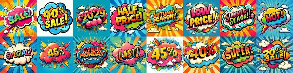 Obraz premium Sale stickers pop art style. AI generated illustration