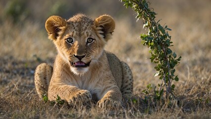 lion cub in the savannah