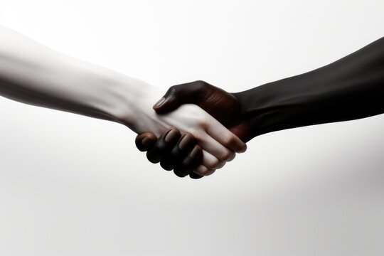 Two hands shaking black and white isolated on white background Generative AI