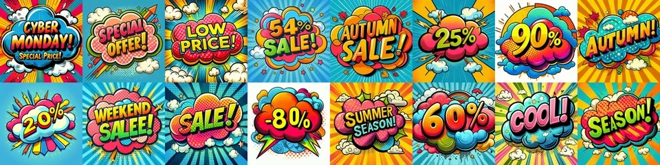 Deurstickers Sale stickers pop art style. AI generated illustration © vector_master