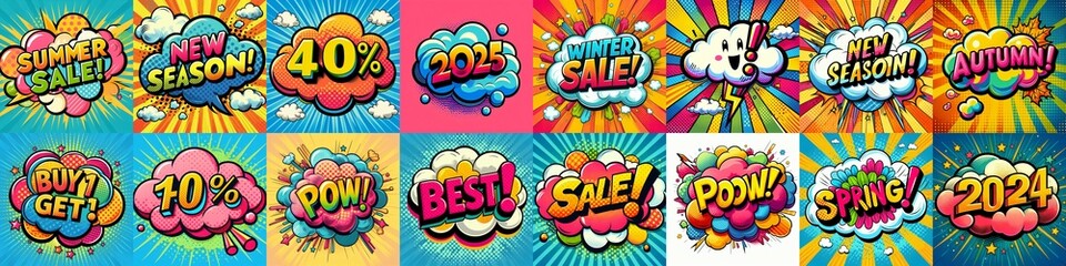 Sale stickers pop art style. AI generated illustration