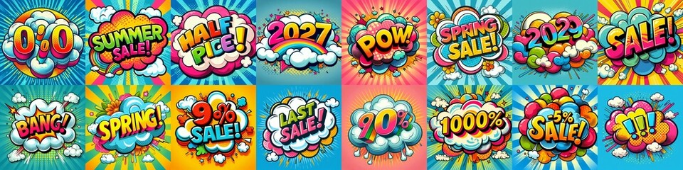 Sale stickers pop art style. AI generated illustration