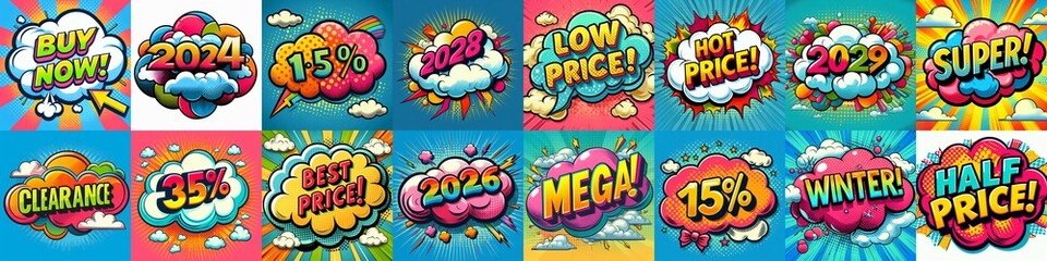 Obraz premium Sale stickers pop art style. AI generated illustration
