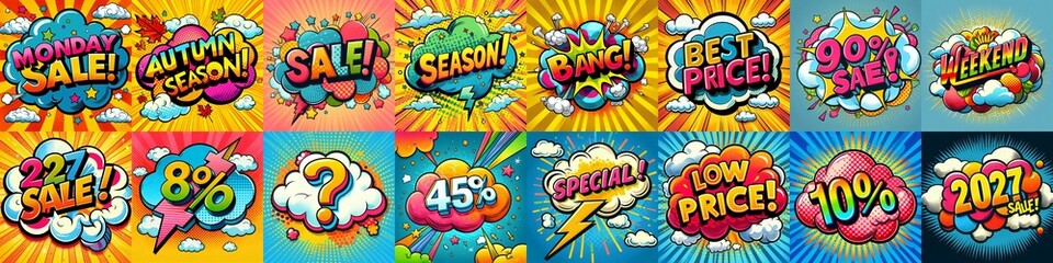 Obraz premium Sale stickers pop art style. AI generated illustration