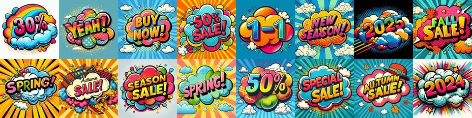 Sale stickers pop art style. AI generated illustration