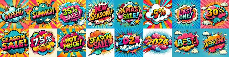 Sale stickers pop art style. AI generated illustration