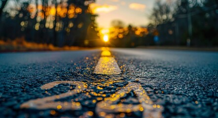 24 written on the asphalt road with a blurred background of sunset
