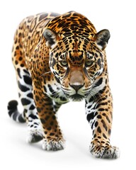 Jaguar - Majestic Wild Cat in Captivating Frontal View, Isolated on White Background with Shadow Effect
