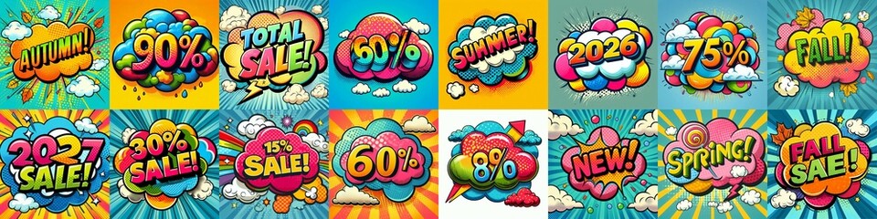 Sale stickers pop art style. AI generated illustration - obrazy, fototapety, plakaty