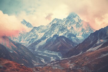 Retro Hipster Filter: Himalaya Mountains. A Breathtaking Background with Vintage Vibes for a Visionary Coaching Success