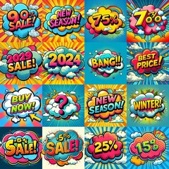 Sale stickers pop art style. AI generated illustration