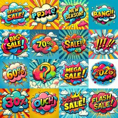 Obraz premium Sale stickers pop art style. AI generated illustration