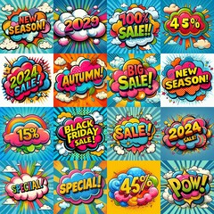 Sale stickers pop art style. AI generated illustration