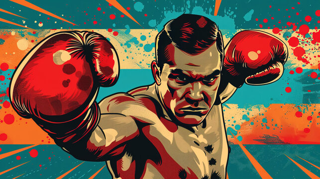 boxing in action retro color piant background AI Generative