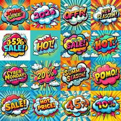 Sale stickers pop art style. AI generated illustration