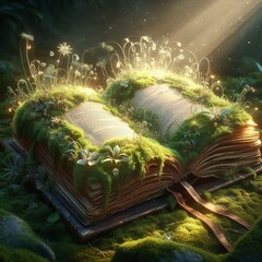 Enchanted Garden Storybook: A Magical Forest Sprouting from Ancient Wisdom's Pages, Symbolizing Imagination's Blossom