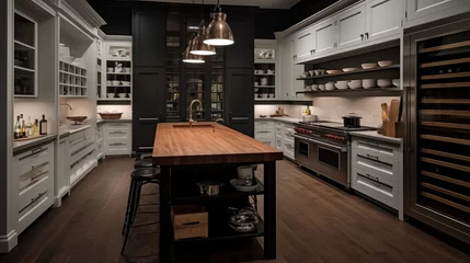 Fotobehang Open-concept chef's kitchen with pro appliances butcher block and pantry. © Aeman
