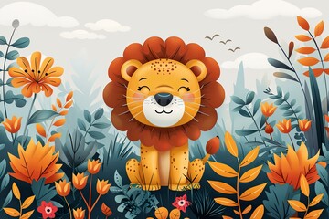 minimalistic design Illustration Safari Animal Frame template, children's card background