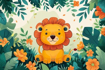 minimalistic design Illustration Safari Animal Frame template, children's card background