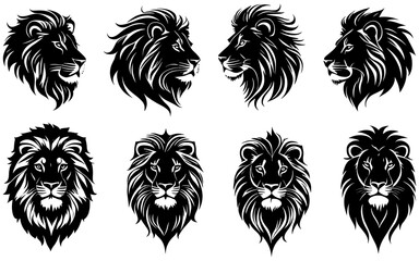 Set of a lion head silhouette vector