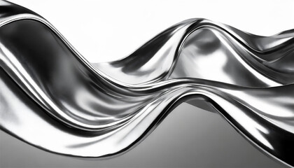 Abstract fluid metal bent form. Metallic shiny curved wave in motion. Design element steel texture effect.