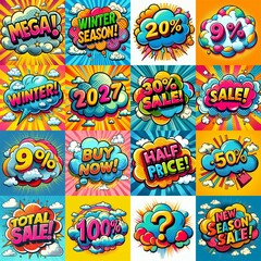 Naklejka premium Sale stickers pop art style. AI generated illustration