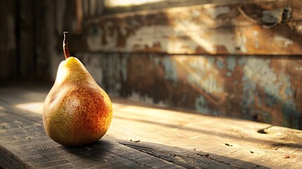 A pear on the table and old grunge walls