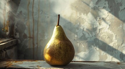 A pear on the table and old grunge walls