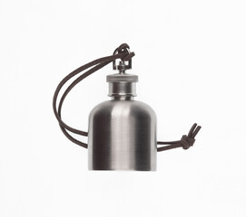 metal small flask for whiskey isolated on white background