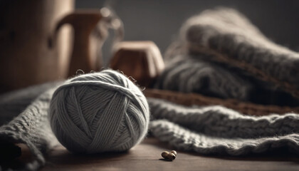 knitting yarn and needles - obrazy, fototapety, plakaty