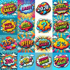 Fototapeta premium Sale stickers pop art style. AI generated illustration