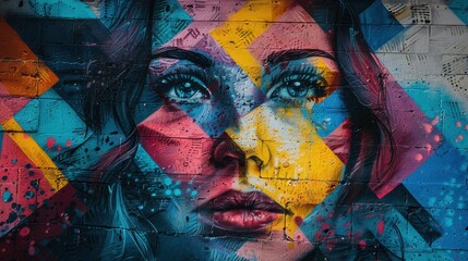 A vibrant, high-resolution image of a mural on an urban building, showcasing the artistry and...
