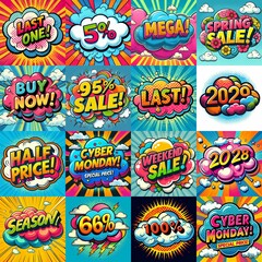Sale stickers pop art style. AI generated illustration