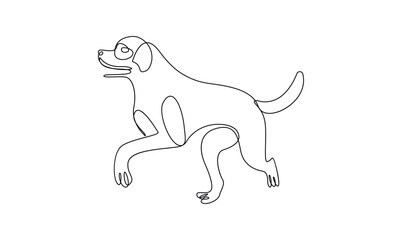 Vector continuous one simple single abstract line drawing of dog pet animal isolated on a white background