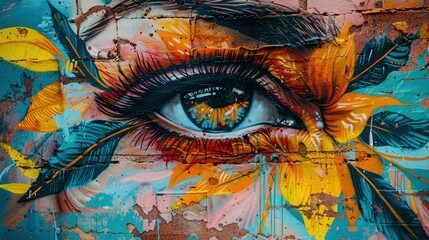 A vibrant, high-resolution image of a mural on an urban building, showcasing the artistry and colors of street art