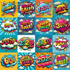 Obraz premium Sale stickers pop art style. AI generated illustration
