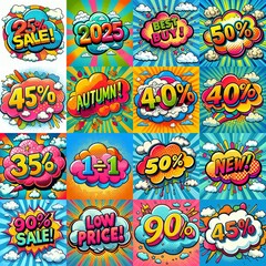 Sale stickers pop art style. AI generated illustration