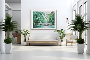 Hospital Waiting Room with Art Gallery and Comfortable Chairs