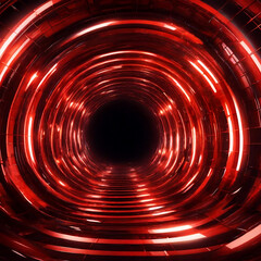 Abstract red grid tunnel or wormhole, futuristic 3d portal. Cosmic wormhole. Funnel-shaped tunnel. Spiral Technology. 