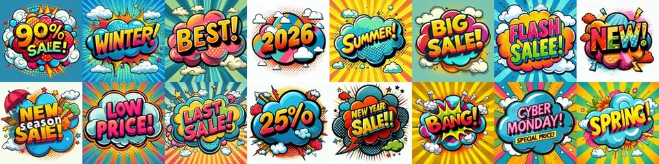 Foto op Plexiglas Sale stickers pop art style. AI generated illustration © vector_master