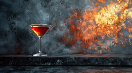 Abstract colorful cocktail on textured backdrop. Vibrant drink concept for bar menu and modern art