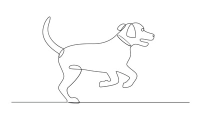 Vector continuous one simple single abstract line drawing of dog pet animal isolated on a white background