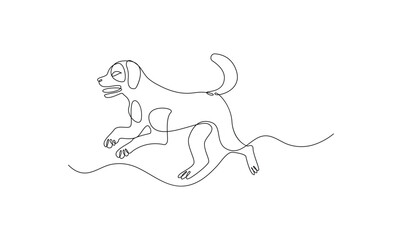Vector continuous one simple single abstract line drawing of dog pet animal isolated on a white background