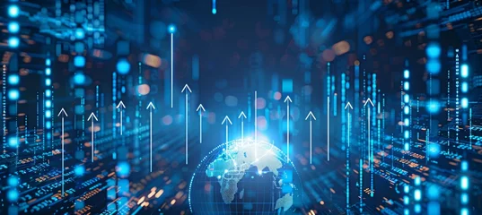Foto op Canvas A stock market graph with arrows pointing upwards, representing an upward trend in the global economy and business growth Generative AI © SKIMP Art